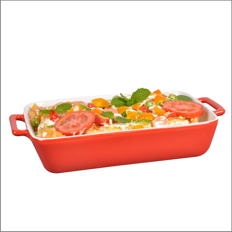 Wholesale Red Rectangle Ceramic Oven Baking Dishes Stoneware Bread Baking Pans Home Kitchen Use Ceramic bakeware sets