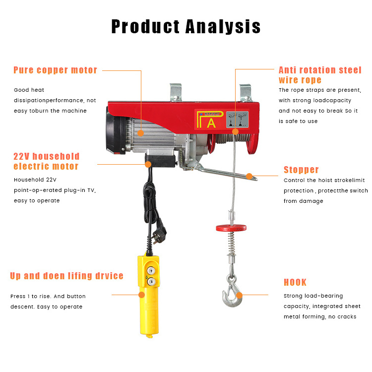 Price 600kg Crane Pa1000 Winch Construction Lift 500kg Small Motor 1000kg Mini Electric Hoist