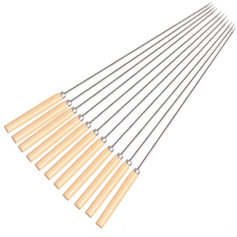 Wholesale Outdoor BBQ Barbecue Roasting Sticks Stainless Steel Bbq Skewers With Wooden Handle