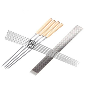 Wholesale Outdoor BBQ Barbecue Roasting Sticks Stainless Steel Bbq Skewers With Wooden Handle