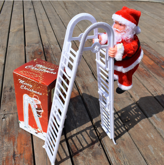 2022 Hot Children Toys for Christmas Decoration Electric Climbing Santa Claus on Ladder with Lights and Jingle Bell Music