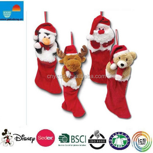 christmas plush stockings/animal head plush christmas stocking/plush christmas stockings