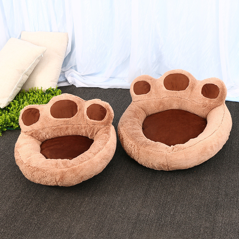 Cute Polar Bear Paw Pet Nest Warm Teddy Kennel Ultra Plush Backrest Type Dog Bed Removable Pet Beds for Small Medium Large Dogs