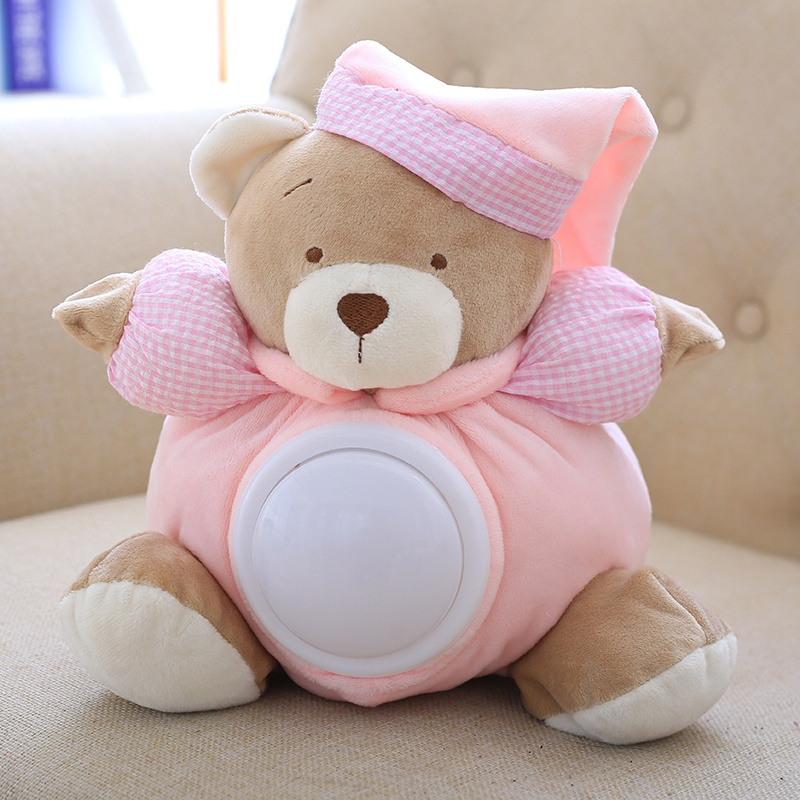 25cm Kawaii Musical Light Teddy Bear Plush Dolls Pat Lamp Sleeping Comfort LED Night Light Appease Plush Bear Baby Soft Toys