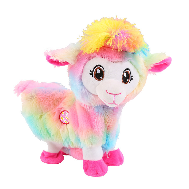 New Design Electric Dancing Rainbow Sheep Plush Stuffed Animal Toy Electronic Music Shaking Alpaca Plush Toy For Children Gift