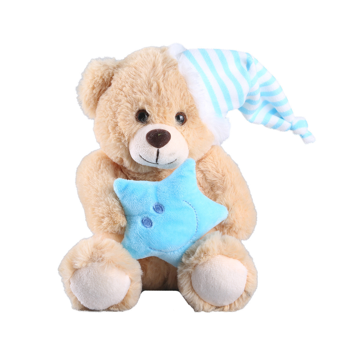 Top Quality Plush teddy bear with night-cap Cute Brown Sitting Sleeping Teddy Bear Animal Toy With Nightcap For Baby Sleeping