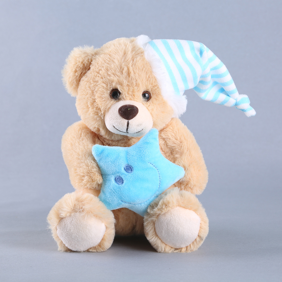 Top Quality Plush teddy bear with night-cap Cute Brown Sitting Sleeping Teddy Bear Animal Toy With Nightcap For Baby Sleeping