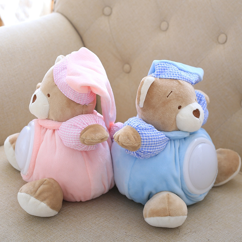 25cm Kawaii Musical Light Teddy Bear Plush Dolls Pat Lamp Sleeping Comfort LED Night Light Appease Plush Bear Baby Soft Toys