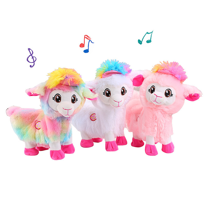 New Design Electric Dancing Rainbow Sheep Plush Stuffed Animal Toy Electronic Music Shaking Alpaca Plush Toy For Children Gift