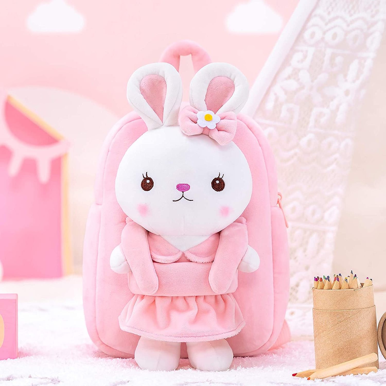 wholesale promotion pink Kids plush bunny Backpack for Girls Stuffed cute Bunny backpack Toy