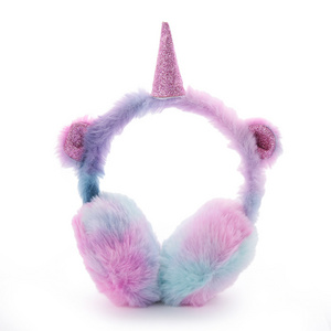 Winter Ear Muffs Ear Warmer Kids Lovely Thicken Plush Unicorn Earmuffs New Custom made rainbow colorful plush scarf