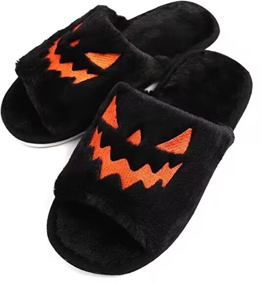 bedroom slippers for women Fashion Fur home Slippers Halloween Pumpkin fluffy Pumpkin Slipper For Men And Women