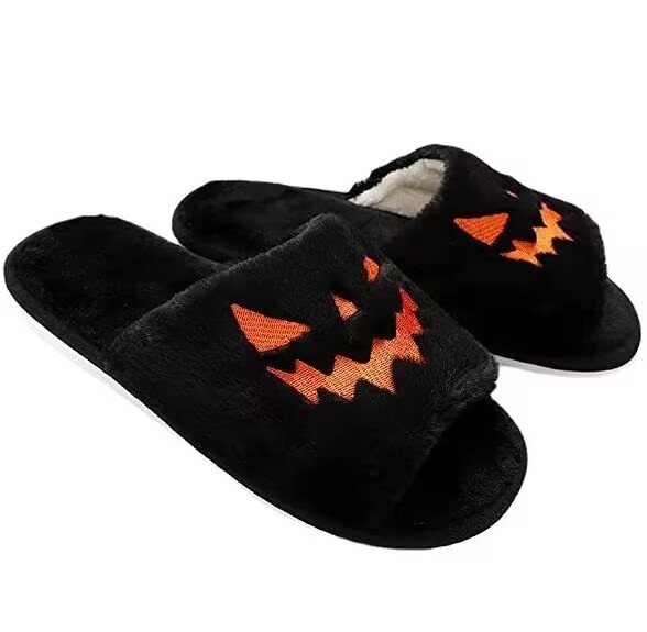 bedroom slippers for women Fashion Fur home Slippers Halloween Pumpkin fluffy Pumpkin Slipper For Men And Women