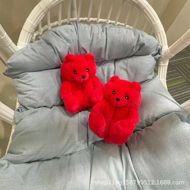 Wholesale teddy bear plush indoor slides slippers teddy bear slippers plush womens sandals