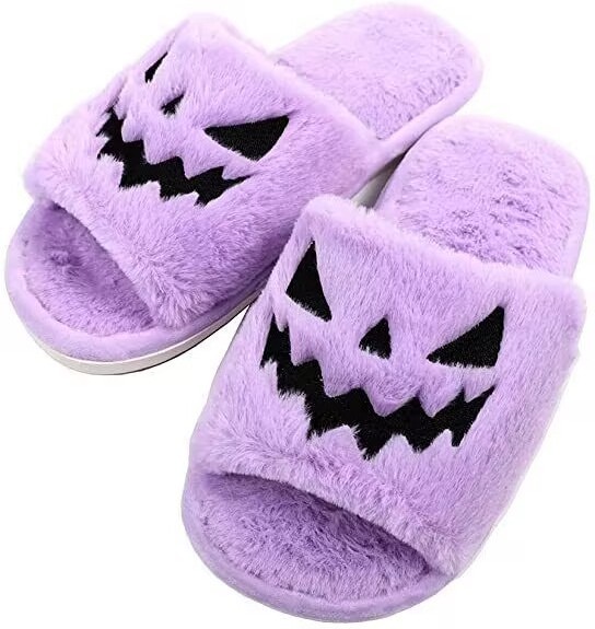 bedroom slippers for women Fashion Fur home Slippers Halloween Pumpkin fluffy Pumpkin Slipper For Men And Women