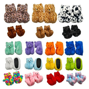 Wholesale teddy bear plush indoor slides slippers teddy bear slippers plush womens sandals