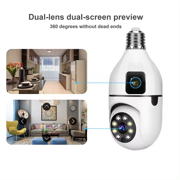 Full HD E27 Wireless 220V White Wifi Light Dual Lens Bulb 360 WiFi Cctv Security Camera for general family indoor and outdoor