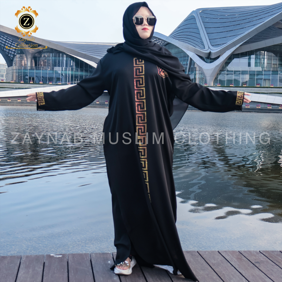 Zaynab Dubai Abaya Wholesale Dubai Ramadan Luxury Chiffon Eid Embroidery Beaded Abaya Women Muslim Dress Dubai Abaya