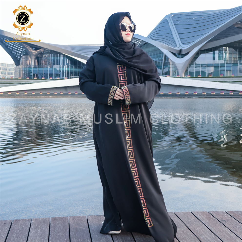 Zaynab Dubai Abaya Wholesale Dubai Ramadan Luxury Chiffon Eid Embroidery Beaded Abaya Women Muslim Dress Dubai Abaya