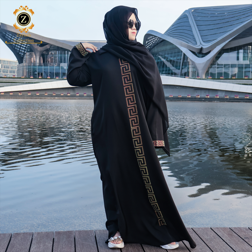 Zaynab Dubai Abaya Wholesale Dubai Ramadan Luxury Chiffon Eid Embroidery Beaded Abaya Women Muslim Dress Dubai Abaya