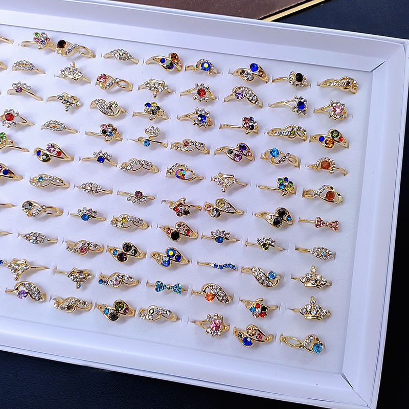 Wholesale Bulk Lot  KC gold plated  Crystal Rings Women Jewelry Colorful Rhinestone Zircon Wedding Rings