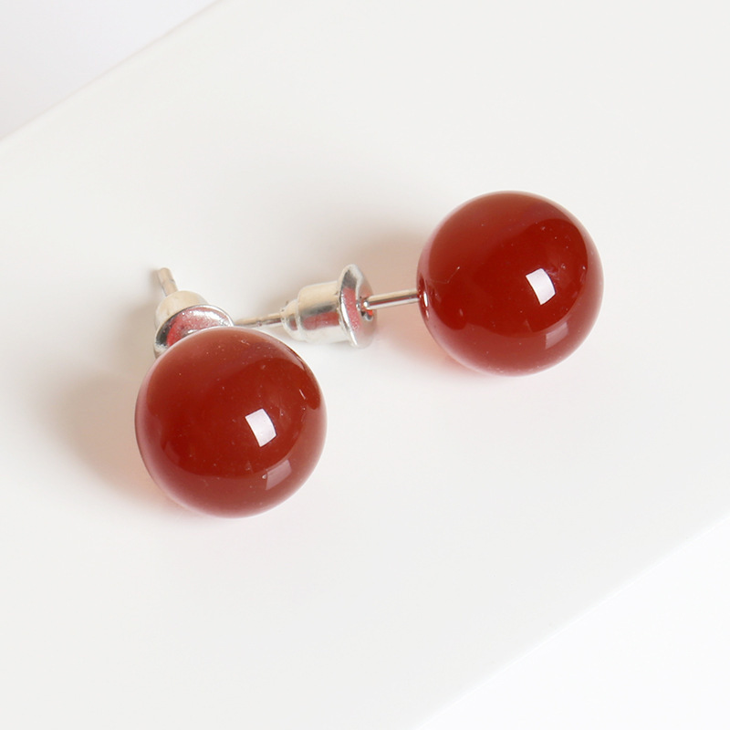 Wholesale  6-10 mm ear studs Red Agate Stud Earrings Simple Versatile Multi color Ball Earrings