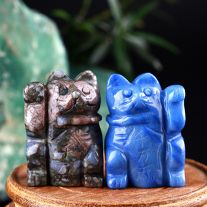 2023 New Natural Jade Lucky Cat Decoration  Manufacture Wholesale Raw Stone Polished Animal Cat Crystal Carving Pieces Ornament