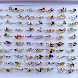 Wholesale Bulk Lot  KC gold plated  Crystal Rings Women Jewelry Colorful Rhinestone Zircon Wedding Rings