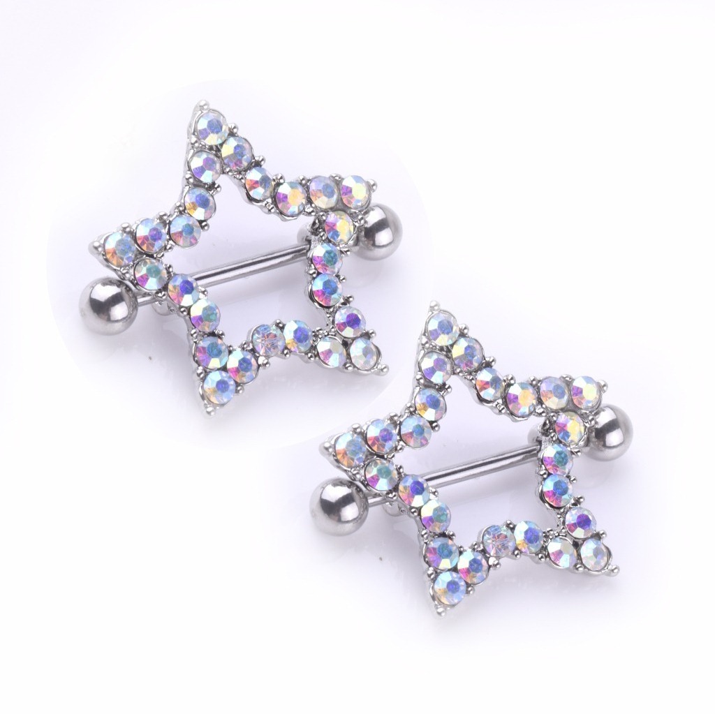 hot selling new star design cute surgical stainless steel nipple piercing rings