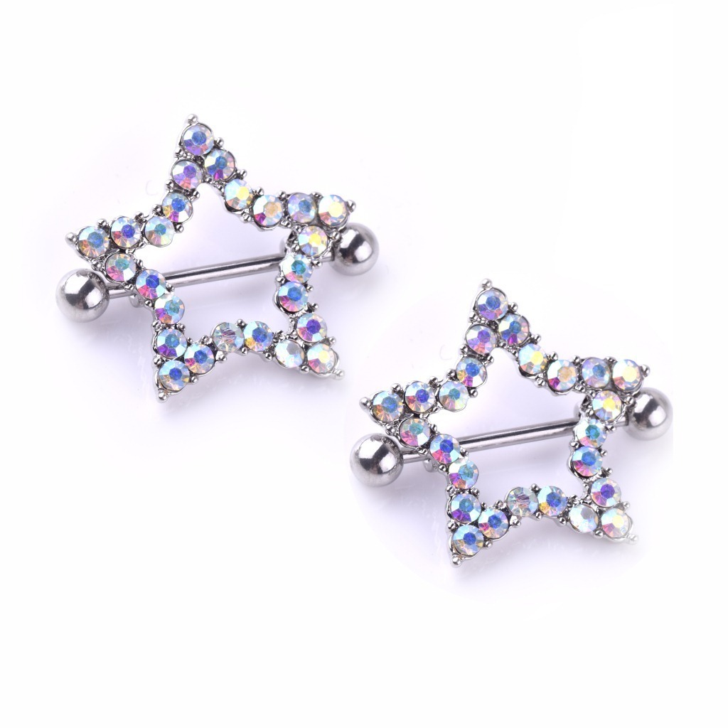 hot selling new star design cute surgical stainless steel nipple piercing rings