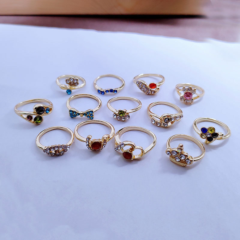 Wholesale Bulk Lot  KC gold plated  Crystal Rings Women Jewelry Colorful Rhinestone Zircon Wedding Rings