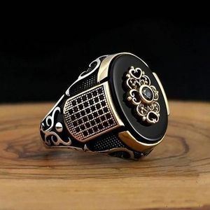 Retro Handmade Turkish Ring For Men Vintage Double Swords Black Zircon Rings Punk 2022 Trendy Islamic Religious Muslim Jewelry