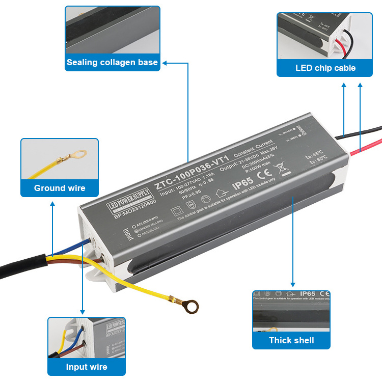 Efficiency universal outdoor led power supply waterproof IP65 constant current led driver  20W 50W  60W  100w 150W for led light