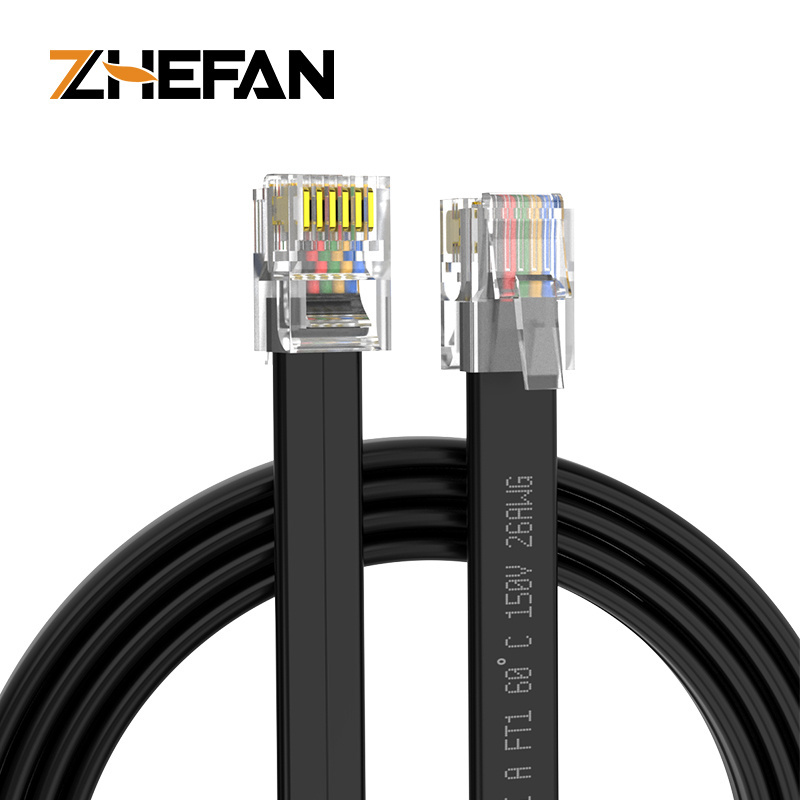 ZHEFAN Free Sample 10c 26awg Flat Moludar Telephone Cable Rj11 Rj12 Cable 6p6c 4p4c Patch Cord