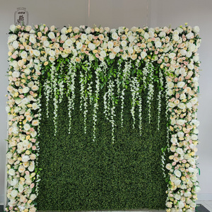 Artificial Green Grass White Rose Backdrop for wedding event stage decoration Flower panel rose decoration flower wall Handmade