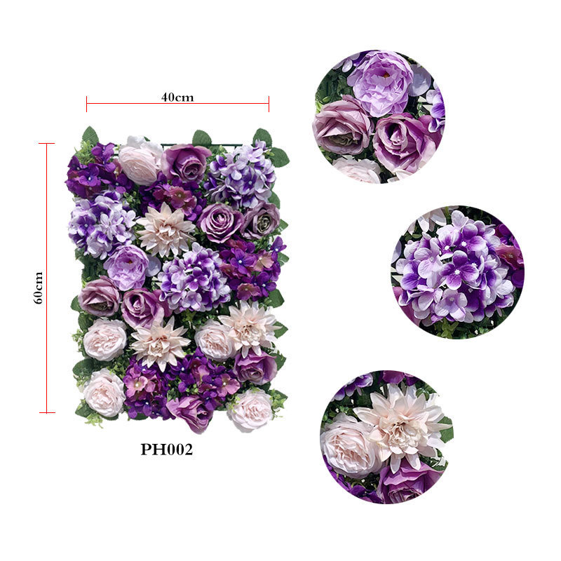 Factory Wholesale Latest Designs Purple Silk Rose Peony Artificial Summer Flower Wall For Wedding Backdrop