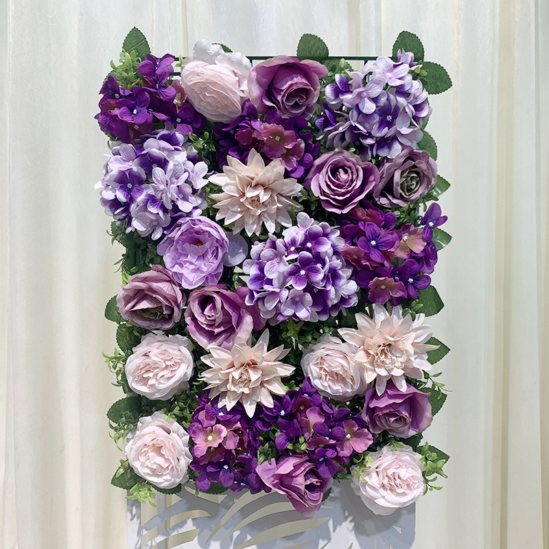 Factory Wholesale Latest Designs Purple Silk Rose Peony Artificial Summer Flower Wall For Wedding Backdrop