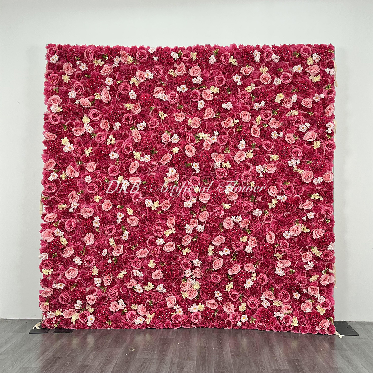 DKB Floral Wall 3D Roll Up Hanging Nude Rose Hydrangea Artificial Silk Flower Wall Backdrop For Wedding Decoration