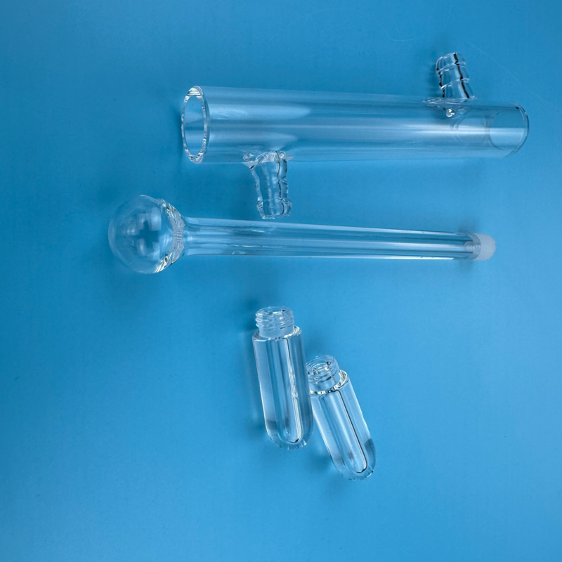 Custom quartz tube threaded quartz glass bottle polished clear quartz tube side tube according to drawings