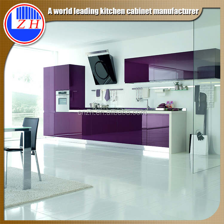 Malaysia purple color high glossy UV smal kitchen cabinet for hotel