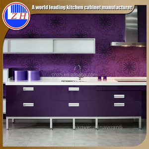 Malaysia purple color high glossy UV smal kitchen cabinet for hotel