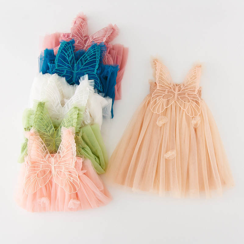 Wholesale Girls Mesh Princess Birthday Party Casual Dresses Summer Butterfly Fairy Skirt Tulle Dress Baby Girls Tutu Dress