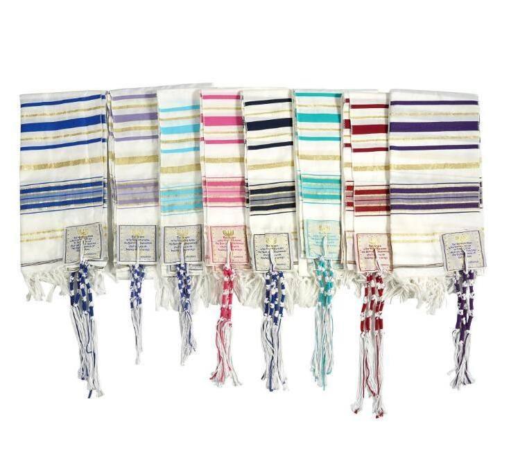 Stock 10 Colors Polyester Muslim Scarf Men's Christian Karaite Tallit Israel Jewish Messianic Tallit Prayer Shawl with Pocket