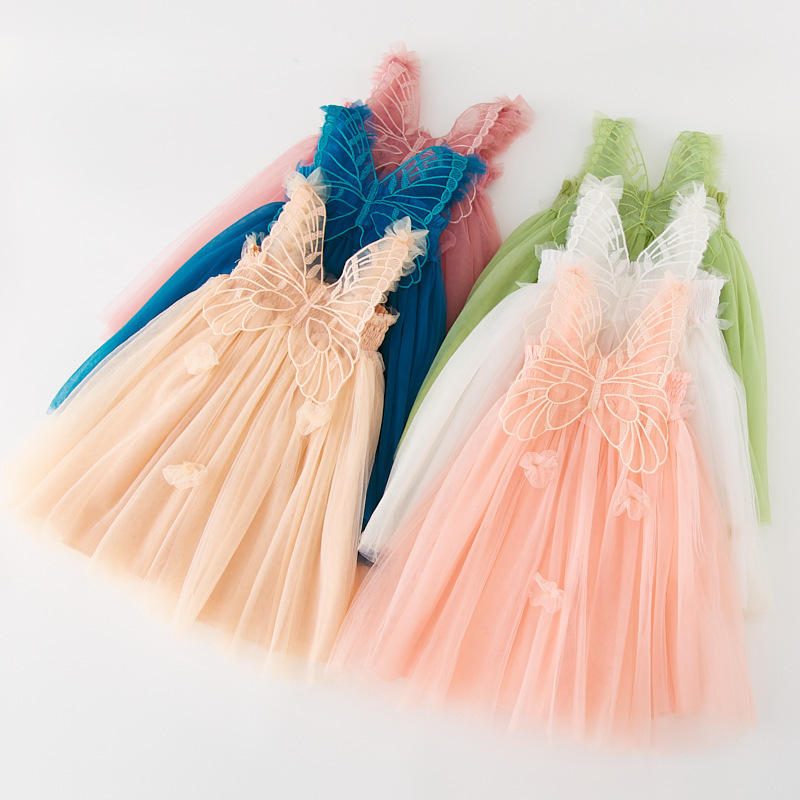 Wholesale Girls Mesh Princess Birthday Party Casual Dresses Summer Butterfly Fairy Skirt Tulle Dress Baby Girls Tutu Dress