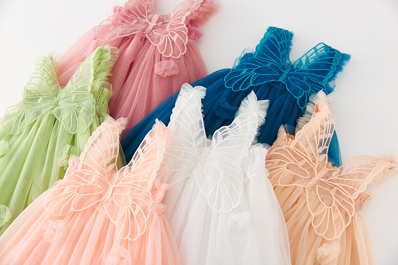 Wholesale Girls Mesh Princess Birthday Party Casual Dresses Summer Butterfly Fairy Skirt Tulle Dress Baby Girls Tutu Dress