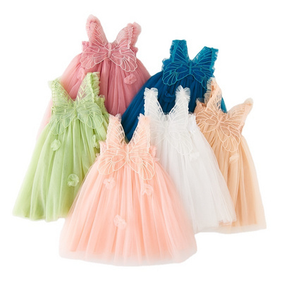 Wholesale Girls Mesh Princess Birthday Party Casual Dresses Summer Butterfly Fairy Skirt Tulle Dress Baby Girls Tutu Dress