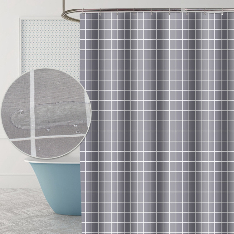 China Manufacturer Tirai Kamar Mandi 180*180 Polyester Grey Shower Curtain For Bathroom