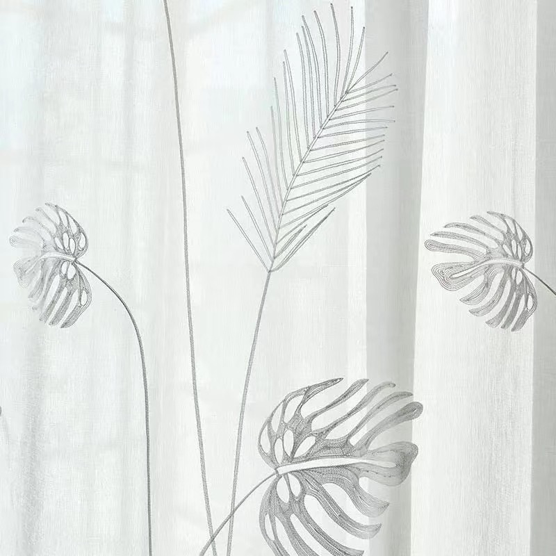 white leaf  curtain netting fabric ready stock sheer embroidery lace curtain fabrics in shaoxing