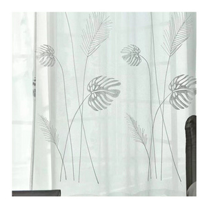 white leaf  curtain netting fabric ready stock sheer embroidery lace curtain fabrics in shaoxing