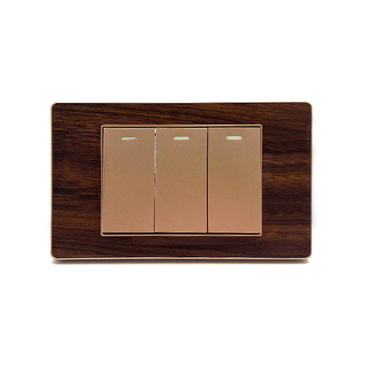 SC16 High Quality Antique Acrylic Wood Plate 3Gang 1Way 2Way LED Light Wall Switch Home Use